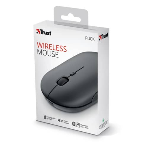 Mouse ultrasottile wireless ricaricabile Trust Puck h. 2,7 cm - ricevitore USB A 2.0 nero - 24059